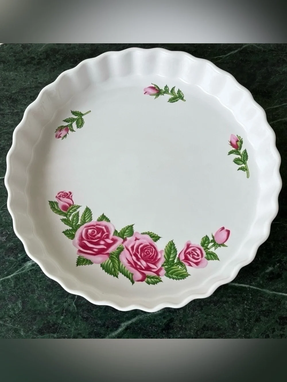 Christineholm Quiche Baking Dish White With Pink Roses. New In Box.